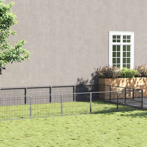 vidaXL Hondenkennel 27 m&sup2; staal zilverkleurig