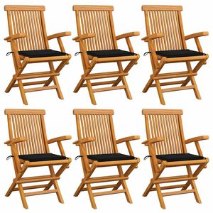 vidaXL Klapstoelen met zwarte kussens, 6 stuks, massief teakhout