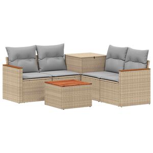 vidaXL Bankstel 6 st Beige en Licht Grijs Poly Rattan en Staal