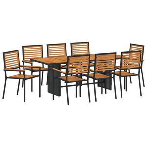 vidaXL Tuin eettafelset 9 pcs Zwart en Bruin poly rattan