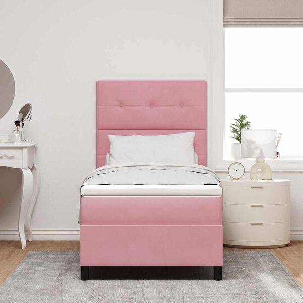 vidaXL Boxspringbed met matras met hoofdeinde Roze 90 x 190 cm Stof