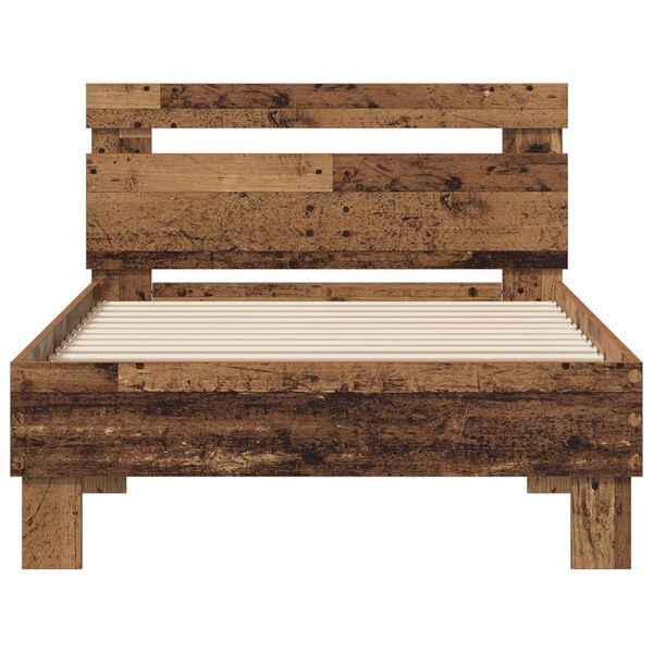 vidaXL Bedframe met hoofdeinde Oudhout 75 x 190 cm Bewerkt hout