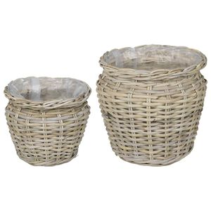 vidaXL Plantenmand met opslag GENDT 2 st Natuurlijk grijs Kubu Rattan