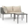 vidaXL 3-delige Loungeset met kussens poly rattan grijs