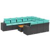 vidaXL 11-delige tuinbankset met kussens, zwart polyrotan