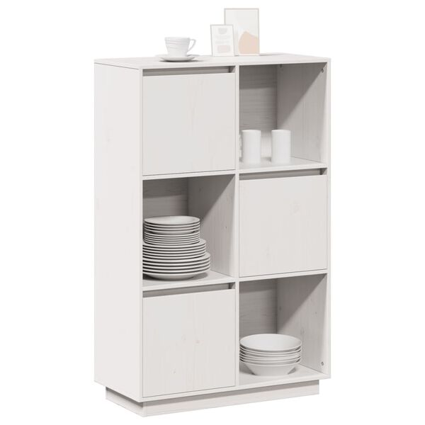 vidaXL Hoge kast 74x35x117 cm massief grenenhout wit