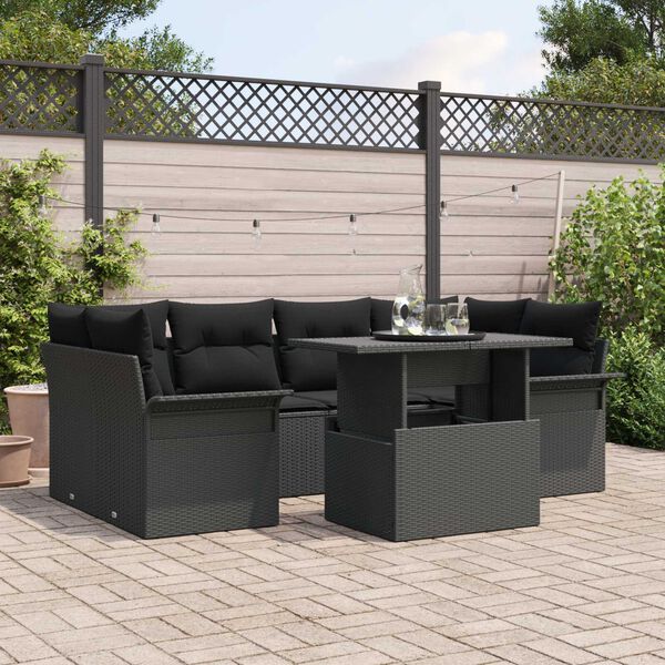 vidaXL Tuin Sofa Set met kussen met opslag 7 pcs Zwart Poly Rattan
