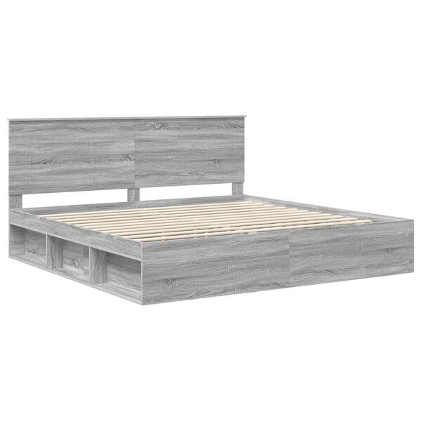 vidaXL Bedframe Grijs Sonoma 200 x 200 cm Massief grenenhout