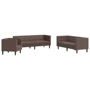 vidaXL 3-delige Loungeset Chesterfield-stijl kunstleer bruin