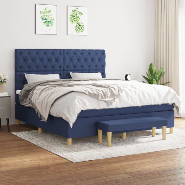 vidaXL Boxspring met matras stof blauw 160x200 cm