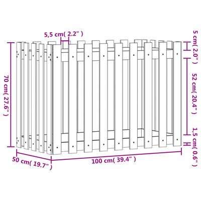 vidaXL Plantenbak verhoogd hekontwerp 100x50x70 cm grenenhout wit