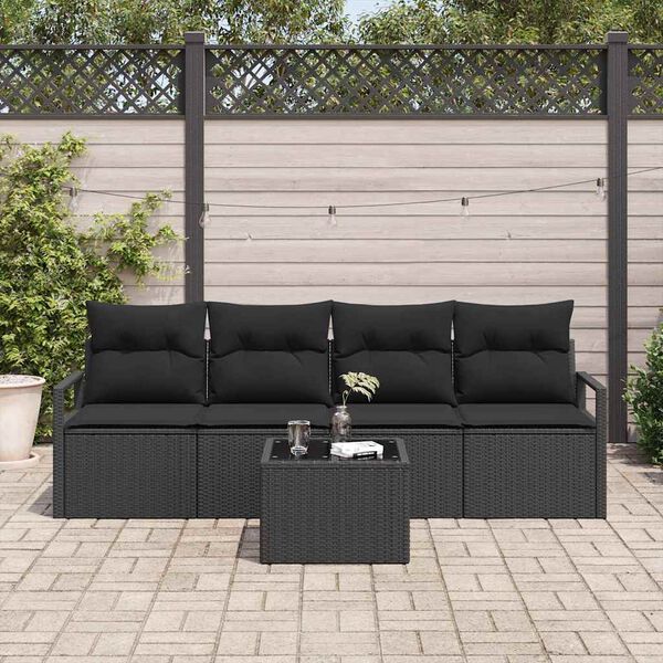 vidaXL Bankstel met kussen met opslag 5 pcs Zwart poly rattan