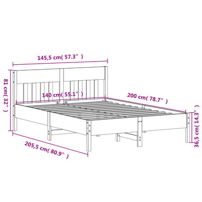 vidaXL Bedframe zonder matras massief grenenhout wasbruin 140x200 cm