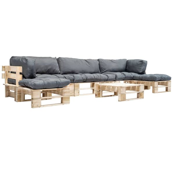 vidaXL 6-delige Loungeset pallet met grijze kussens hout