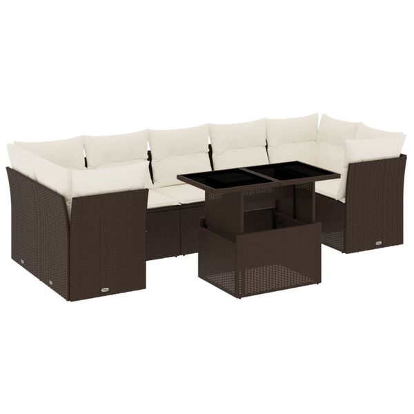 vidaXL 8-delige Loungeset met kussens poly rattan bruin