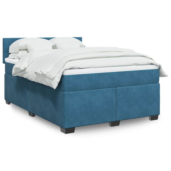 vidaXL Boxspring met matras fluweel donkerblauw 140x190 cm