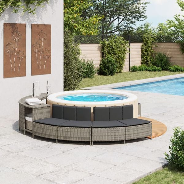 vidaXL Hottub-bankjes met kussens 2 st poly rattan grijs