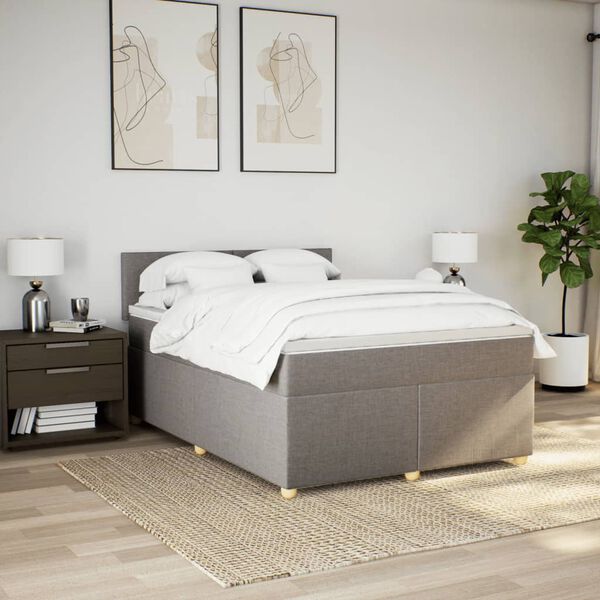 vidaXL Boxspring met matras stof taupe 160x200 cm