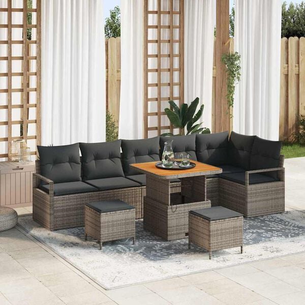 vidaXL Tuin Sofa Set met kussen 9 pcs Grijs Poly riet