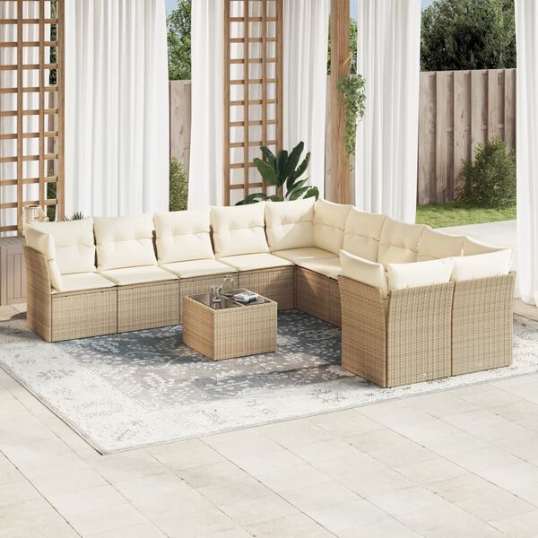 vidaXL 11-delige Tuinset met kussens poly rattan beige