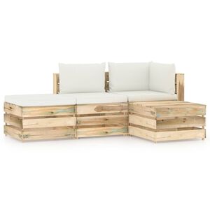 vidaXL 4-delige Loungeset met kussens groen ge&iuml;mpregneerd hout