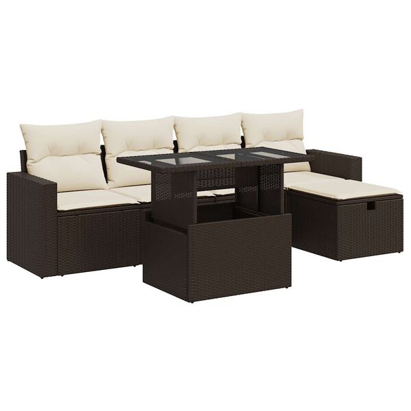 vidaXL 6-delige Loungeset met kussens poly rattan bruin