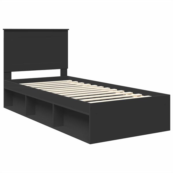 vidaXL Bedframe met hoofdeinde Zwart 90 x 200 cm Massief grenenhout