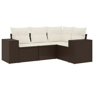 vidaXL 4-delige Loungeset met kussens poly rattan bruin