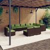 vidaXL 10-delige Loungeset met kussens poly rattan bruin