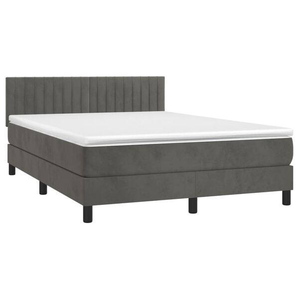 vidaXL Boxspring met matras en LED fluweel donkergrijs 140x200 cm