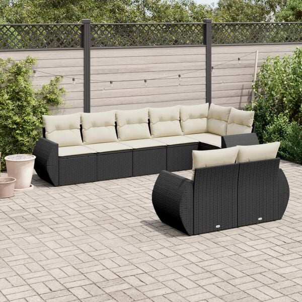 vidaXL 8-delige Loungeset met kussens poly rattan zwart