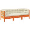 vidaXL 3-delige Loungeset met kussens massief grenenhout wasbruin