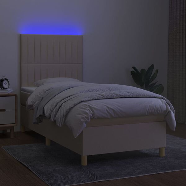 vidaXL Boxspring met matras en LED stof cr&egrave;mekleurig 80x200 cm