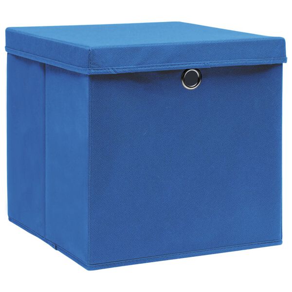 vidaXL Opbergboxen met deksel 4 st 32x32x32 cm stof blauw