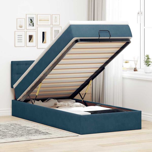 vidaXL Ottoman bed met matras 100x200 cm fluweel donkerblauw