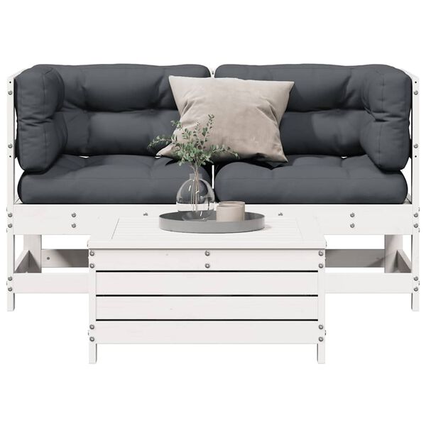 vidaXL 3-delige Loungeset met kussens massief grenenhout wit