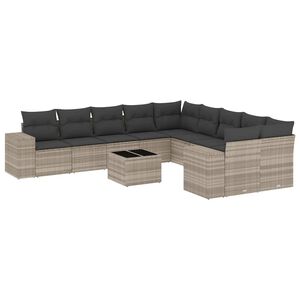 vidaXL 11-delige Loungeset met kussens poly rattan lichtgrijs