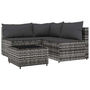vidaXL 4-delige Loungeset met kussens poly rattan grijs