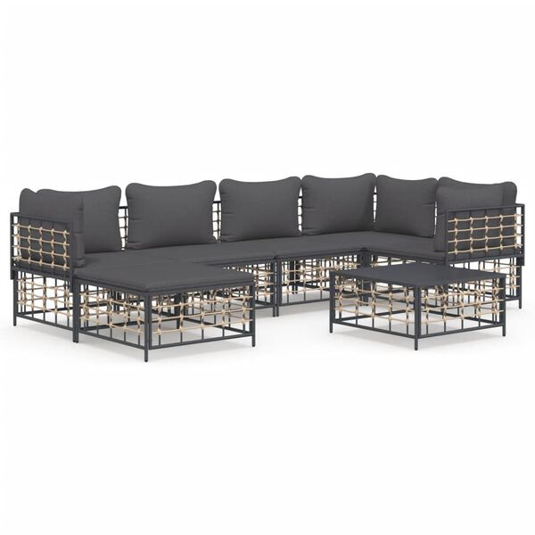 vidaXL 7-delige Loungeset met kussens poly rattan antracietkleurig