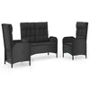 vidaXL 3-delige Tuinset met kussens poly rattan zwart