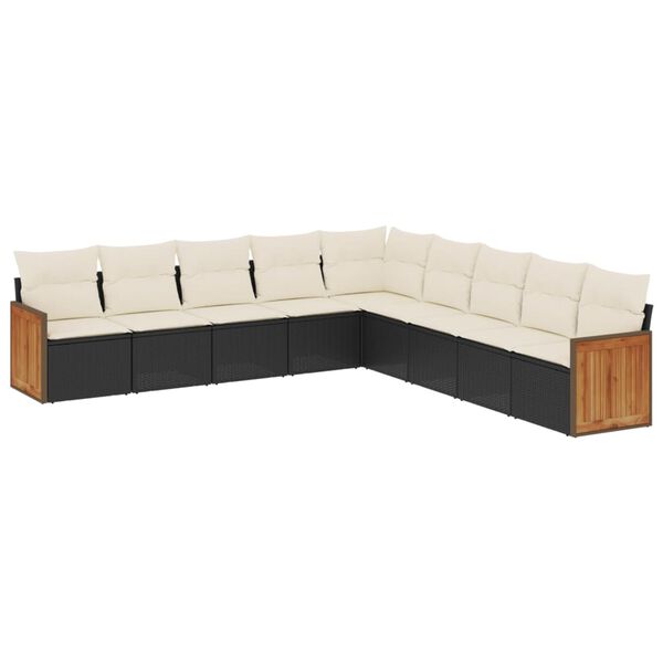 vidaXL 9-delige Loungeset met kussens poly rattan zwart