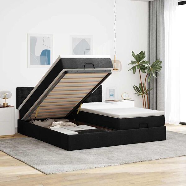 vidaXL Ottoman bed met matrassen en LED's 160x200cm stof zwart