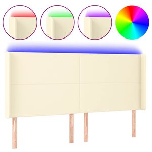 vidaXL Hoofdbord LED 203x16x118/128 cm kunstleer cr&egrave;mekleurig