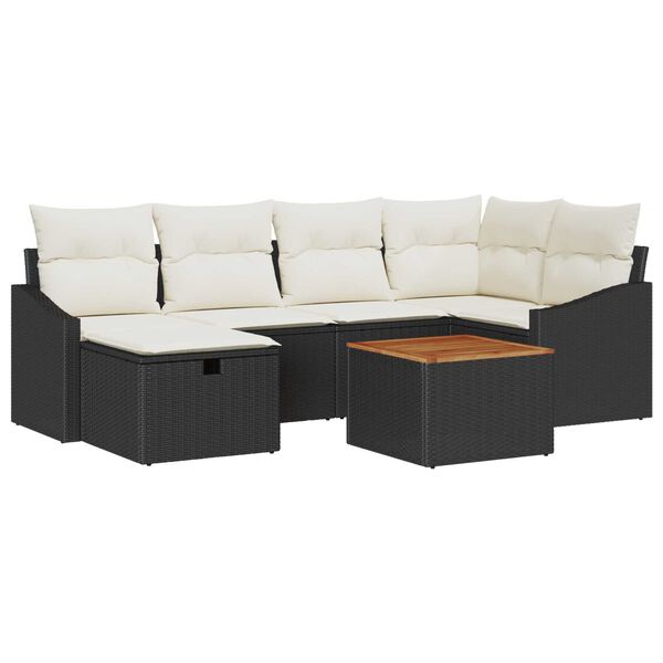 vidaXL Tuin Sofa Set met kussen met opslag 7 pcs Zwart Poly riet