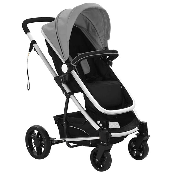 vidaXL Kinderwagen 2-in-1 aluminium grijs en zwart