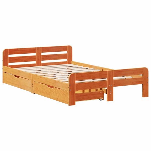vidaXL Bedframe zonder matras massief grenenhout wasbruin 135x190 cm