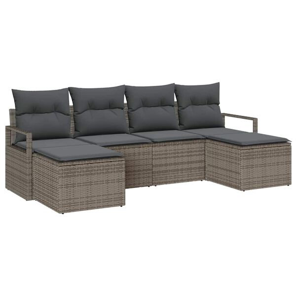 vidaXL Bankstel met kussen met opslag 6 pcs Grijs poly rattan