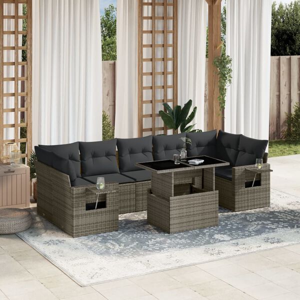 vidaXL 8-delige Loungeset met kussens poly rattan grijs