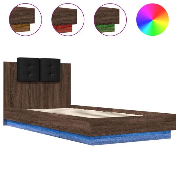vidaXL Bedframe met hoofdbord en LED bruin eikenkleurig 100x200 cm