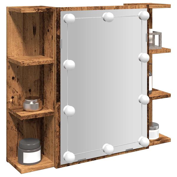 vidaXL Spiegelkast met LED-verlichting 70x16,5x60 cm oud houtkleurig